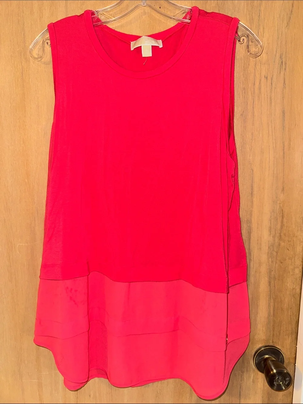 Michael Kors Bright Pink/Coral Crewneck Sleeveless Tunic Sheer Hem X-Large